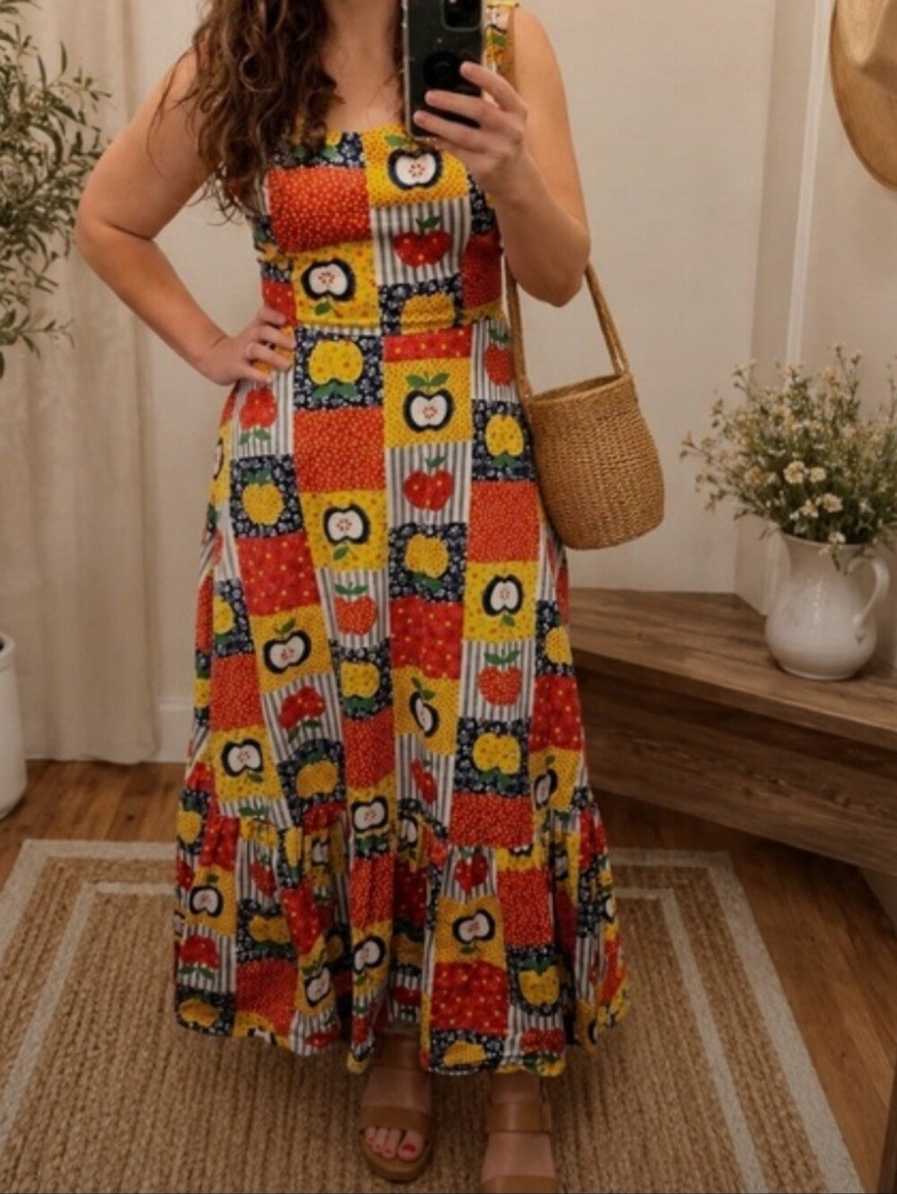 Sleeveless Patchwork Floral Maxi Dress in Red and Yellow
